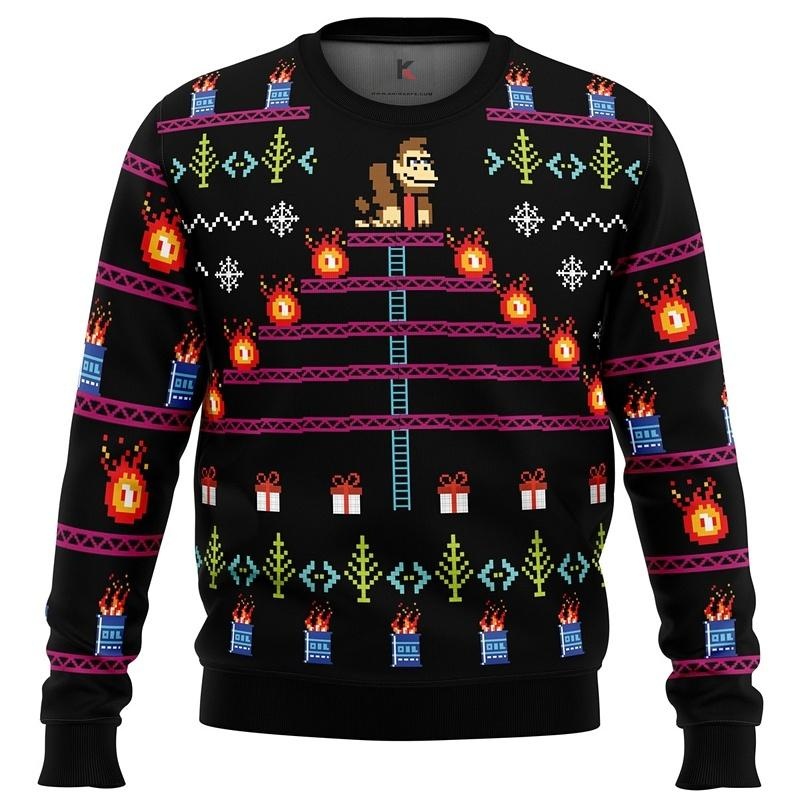 Donkey Kong Retro Christmas Sweater - Fun Holiday Knitwear For Gamers Perfect For Festive Parties