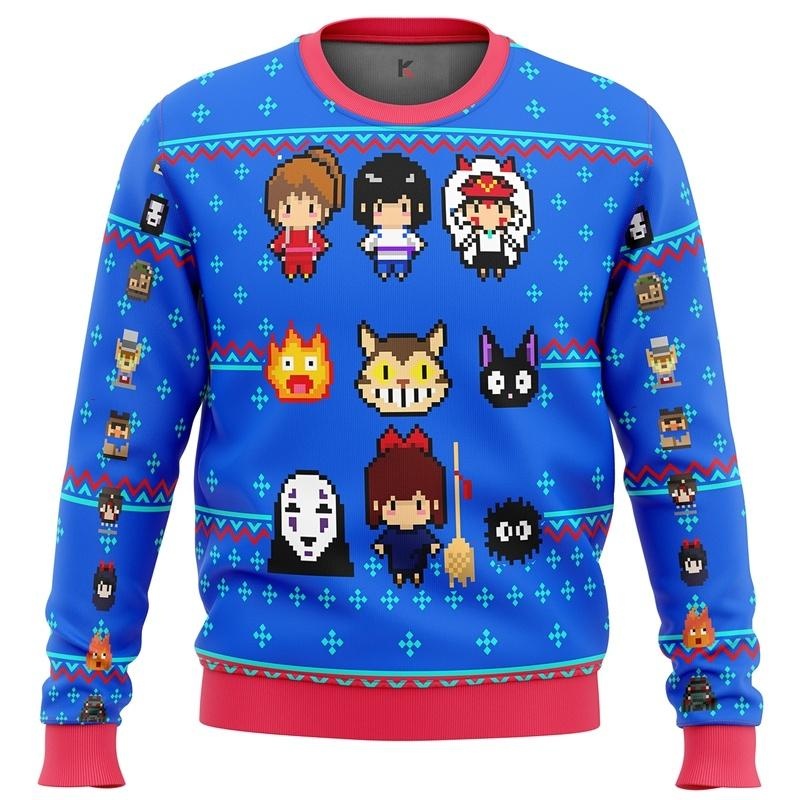 Studio Ghibli Inspired Blue Christmas Sweater - Cozy Holiday Knitwear For Anime Fans