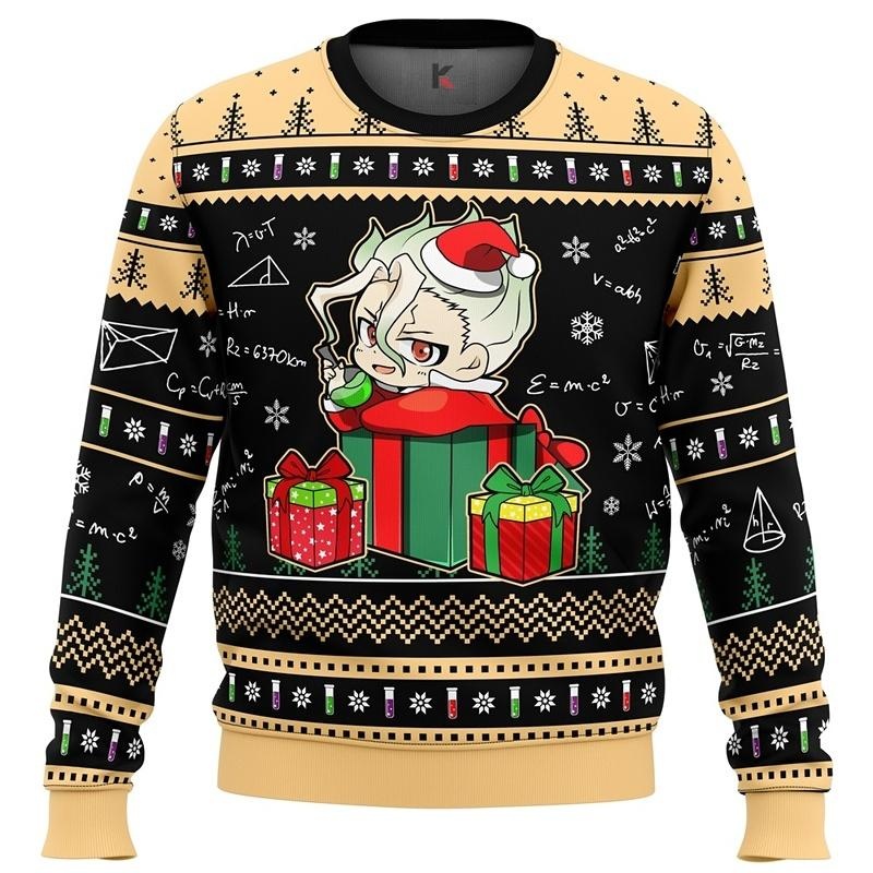 Senkuu Dr Stone Themed Ugly Christmas Sweater Unique Holiday Knitwear For Anime Fans